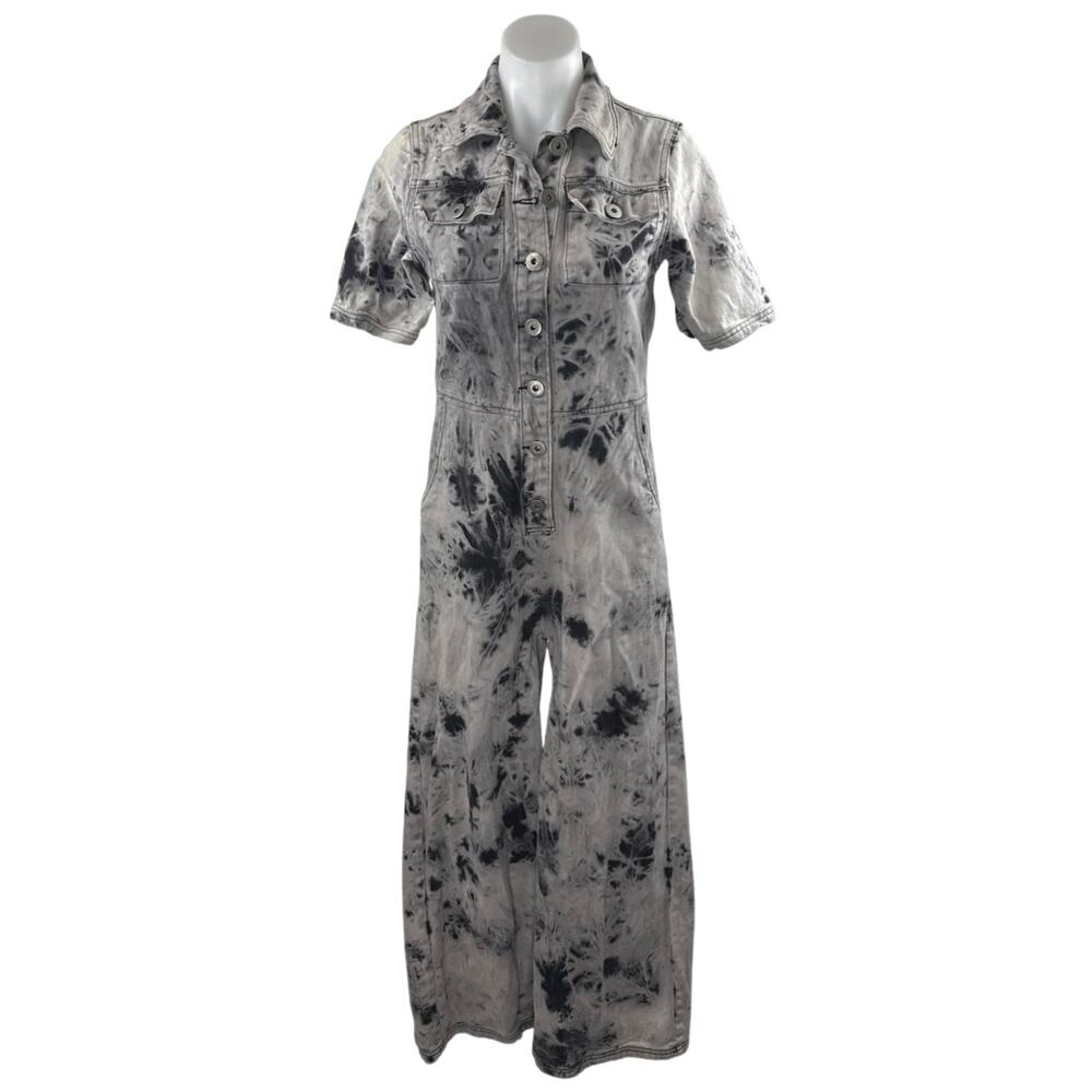 One Above Another Women's Gray Paint Splash Button Denim Overalls Jumpsuit Sz S